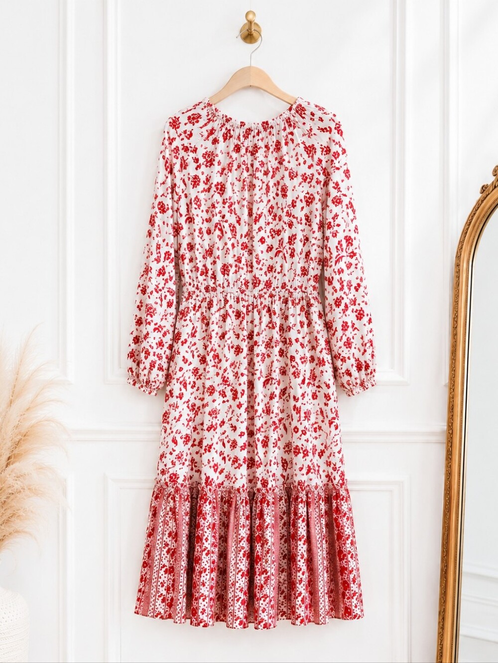 Grace Atwood x The Drop Floral Boho Maxi Dress XXL White Red Long Sleeve - Picture 6 of 8